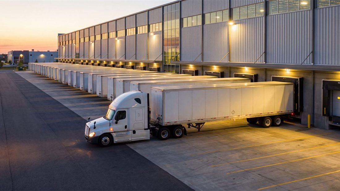 GH Logistics dry van trailer at a loading dock during peak shipping season