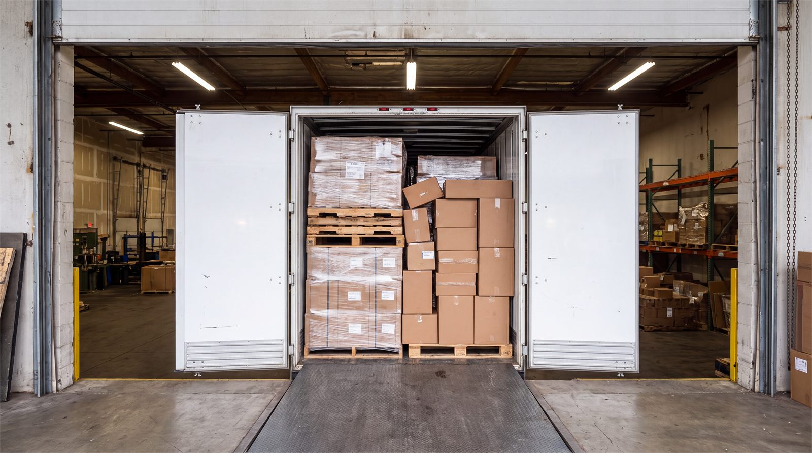 Loaded trailer with freight blocked and braced